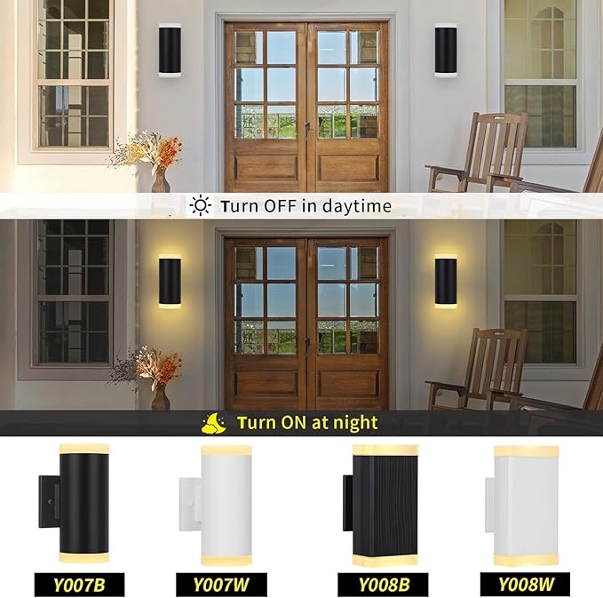 Outdoor Wall Light, ZUUKOLE Waterproof Exterior Wall Sconce, Anti-Rust Aluminum Wall Mount Lighting Cylinder Design – Up Down Wall Light fixtures for Porch, Patio or Garage, 2 Pack
