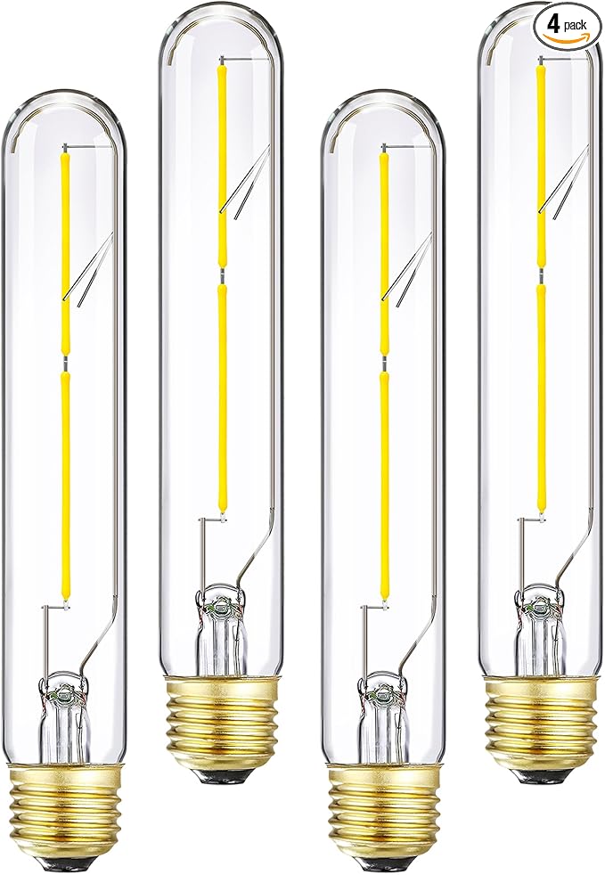 Leools T10 LED Bulb 4W Dimmable E26 Base Tubular Light Bulb 4000K Daylight 40W Equivalent 400lm T9 T8 Bulb for Rustic Pendant, Wall scones Tube Light Desk Lamp Vintage Edison Long Light Bulb,4Pcs
