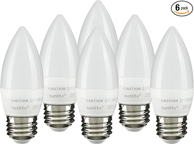 Sunlite LED B13 Torpedo Decorative Chandelier Light Bulb, 7 Watts (60W=), 500 Lumens, 120 Volts, Dimmable, E26 Base, ETL Listed, Torpedo Frosted, Title-20, 2700K Soft White, 6 Pack