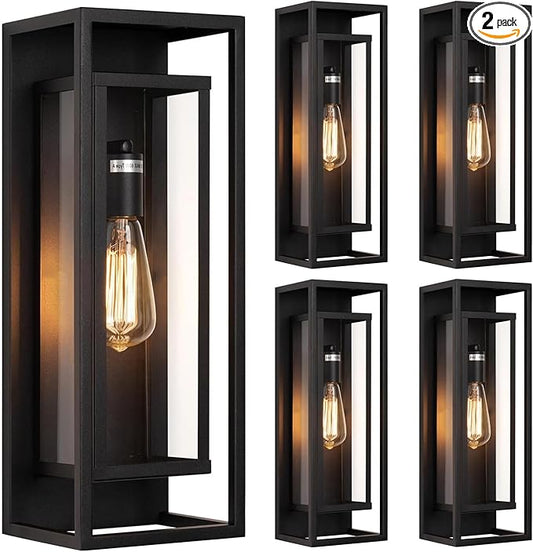 4Pack 18inch Outdoor Wall Light Fixtures,Exterior Waterproof Lanterns,Porch Sconces Wall Mounted Lighting with E26 Sockets & Glass Shades,Modern Matte Black Wall Lamps for Patio Front Door Entryway