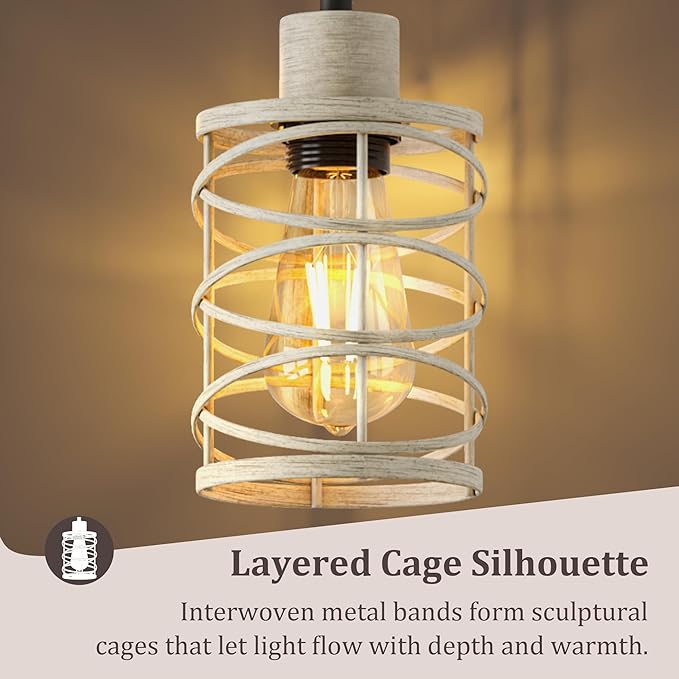 BOBOMOMO 70" Farmhouse Dimmable Floor Lamp, Weathered White Rustic Industrial Metal Cage Standing Lamp with 3 LED Bulbs, Stepless Dimming Tall Tree Lamp for Living Room, Bedroom, Entryway, Corner