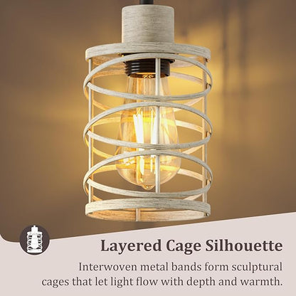BOBOMOMO 70" Farmhouse Dimmable Floor Lamp, Weathered White Rustic Industrial Metal Cage Standing Lamp with 3 LED Bulbs, Stepless Dimming Tall Tree Lamp for Living Room, Bedroom, Entryway, Corner