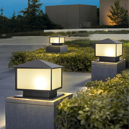 SLAWA Outdoor Column Lights with Mount Base, Exterior Patio Pillar Lights Outdoor Fixture with Aluminum Housing, Outdoor Post Lights Fixture with Tempered Glass for Front Yard, Garden Porch