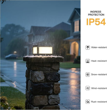 Solar Post Lights, 9.8" Modern Pillar Lights Outdoor, Dusk to Dawn Column Light Waterproof, 3000K Square Lamp Fence Posts Cap LED Light Landscape Lighting for Patio Garden Deck Outside Columns