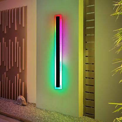57inch Long LED Outdoor Wall Light, RGB Exterior Lighting Fixture, Dimmable Modern Wall Sconce, 10 Colors, IP65 Waterproof, Wall Mounted Lamps for Porch, Garage, Yard, with Remote Control