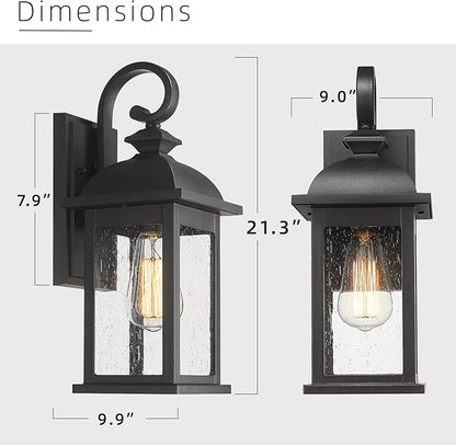 FEMILA 21" Outdoor Wall Light Fixture, 2 Pack Modern Outdoor Wall Sconce, Rust-Proof Waterproof Wall Light with Seeded Glass, Ideal for Porch, Patio, Entryway, Garage, 4FD54B2-2PK BK
