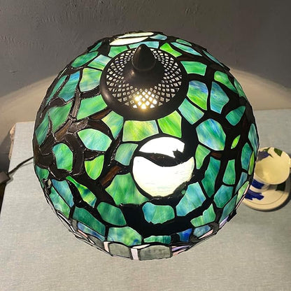 Bieye L10971 Tiffany-Style Stained Glass Table Lamp - Gothic Graveyard Scene with Bats, Full Moon, and Tombstone Design (Dark Green, 12Wx21H inch)