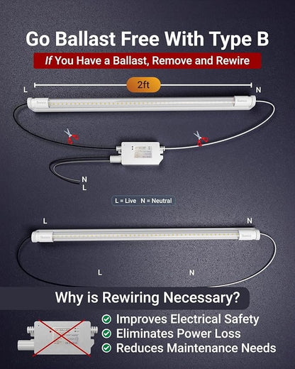 Sunco 50 Pack 2ft LED T8 Frosted Glass Tube for Replacement Fluorescent Commercial Work Office Hallway Warehouse, Type B, 10W 1200 Lumens, 5000K Daylight, Non-Dimmable, 100-277V, 50,000 Hour Lifetime