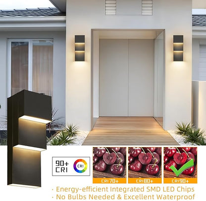 tewei Modern LED Outdoor Wall Sconce 30W Exterior Lighting Fixtures, Black Outside Lights for House Integrated LED Outdoor Wall Mount Lights for Front Porch Garage, Warm White 3000K, 2 Pack