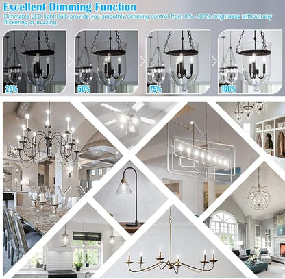 Leools E12 LED Bulb Dimmable 6W Equal 60-75 watt Light Bulb,7.3 Inch Long Led Tubular Light Bulbs,4000K Daylight AC120V 750LM T6 E12 Candelabra Bulb 60 watt for Chandeliers.6Pack