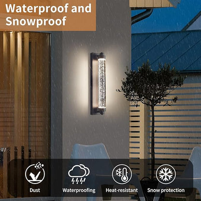 LED Porch Outdoor Wall Lights, 15.7inch Bubble Crystal Waterproof Modern Wall Sconce, 3000K-6500K Dimmable Minimalist Exterior Light Fixtures for House, Garage, Patio, Bathroom, Indoor
