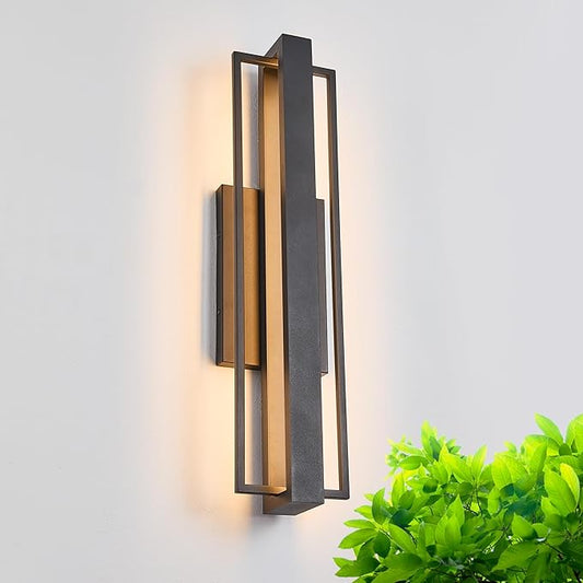 23-inch Modern Large Outdoor Waterproof LED Wall Light,Concealed Lighting Design,IP65 25W 3000K, ADA Compliant,Outdoor Lantern Lights for Porch,Patio,Living Room,Garage,Commercial Plaza