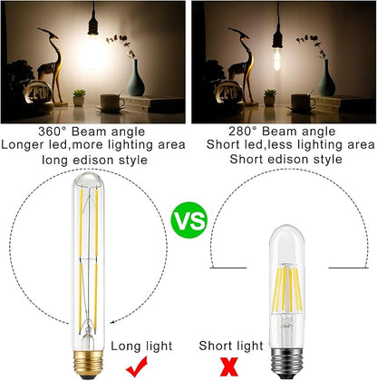 Arberlic 7.3 Inch T10 LED Bulb,6W E26 LED Bulb dimmable Equivalent E26 Bulb 60 watt,Neutral White 4000K,600lm,CRI85+,AC120V,Clear Glass Long Tubular Light Bulb,Flicker-Free,Pack of 6