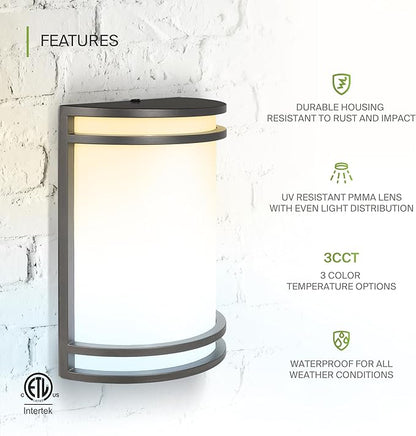 ASD 10 Inch LED Outdoor & Indoor Wall Mount Light Fixture - Oil Rubbed Bronze Modern Wall Sconce Lighting - 15W 120-277V 3000K 4000K 5000K Adjustable Dimmable Front Door & Patio Exterior Lights - ETL