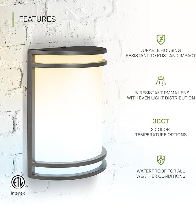ASD 10 Inch LED Outdoor & Indoor Wall Mount Light Fixture - Oil Rubbed Bronze Modern Wall Sconce Lighting - 15W 120-277V 3000K 4000K 5000K Dimmable Front Door & Patio Exterior Lights - ETL, 2 Pack