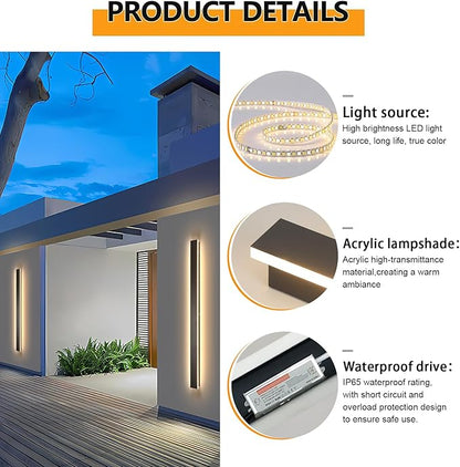 Black Outdoor Wall Light,79inch Modern LED Exterior Light Fixtures Wall Mount,3000K Waterproof Long Outdoor Linear Wall Sconce IP65 Waterproof,Outside Wall Lights for House,Porch,Patio