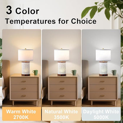 Set of 2 Ceramic Table Lamps with 3 Color Temperatures, Nightstand Table Lamps with AC Outlet, USB A & C Charging Port, Bedside Lamps for Living Room, Bedroom, Office Reading, Walnut