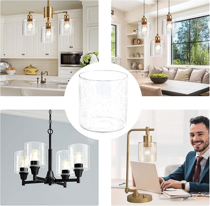 1 Pack Seeded Clear Glass Lamp Shade Replacement Glass Shade for Pendant light, Floor lamp, Desk lamp,Wall Sconces and Bathroom Vanity lights.1-5/8-Inch Fitter Opening