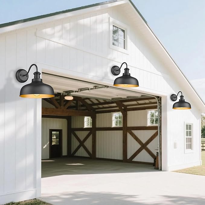 Outdoor Farmhouse Barn Light, 11.5 Inch Outside Wall Sconce, Weather Resistant Anti-Rust Farmhouse Exterior Wall Mount Light, Outdoor Lantern Lamp for Porch, Garage, Patio, Entryway (Black, 8 Pack)
