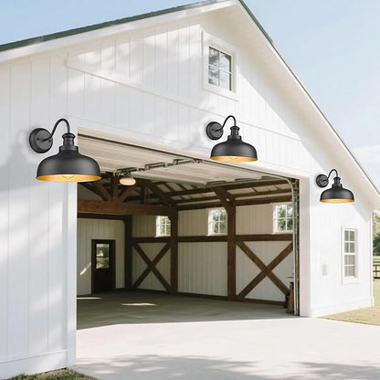 Outdoor Barn Light for Farmhouse, 11.5 Inch Dome Exterior Wall Mount Lights Fixture ,Weather Resistant Outdoor Wall Sconce, Anti-Rust Outside Lighting for Porch, Garage, Patio, Entryway(Black, 3 Pack)