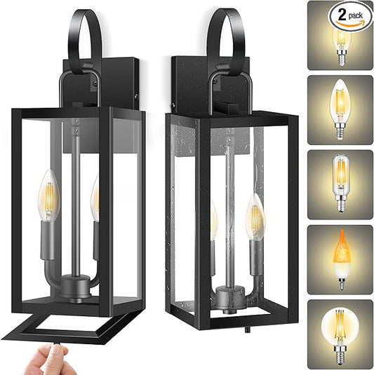 20'' Large Outdoor Wall Light Fixtures with Closed Bottom, 2-Pack Waterproof Porch Lights Outdoor, Anti Rust Modern Sconce Lights with E12 Socket, for Big House Garage Supermarket Factory