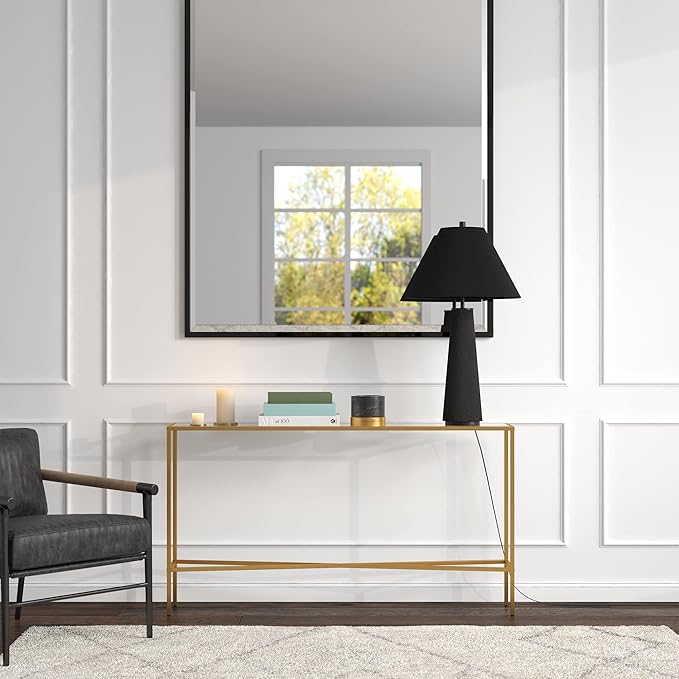 Henn&Hart 27.5'' Transitional 1-Light Table Lamp with Tapered Ceramic Base and White Fabric Cone Shade for Living Room, Bedroom, or Office, Matte Black