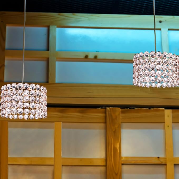 Boao Crystal Lamp Shade Ceiling Light Shade Chandelier Lampshade Fitting for Living Room Bedroom Bathroom Wedding Centerpiece Event Party, Warm White, Bulb Not Included(5.9 x 5.9 x 3.94 Inch,Gold)