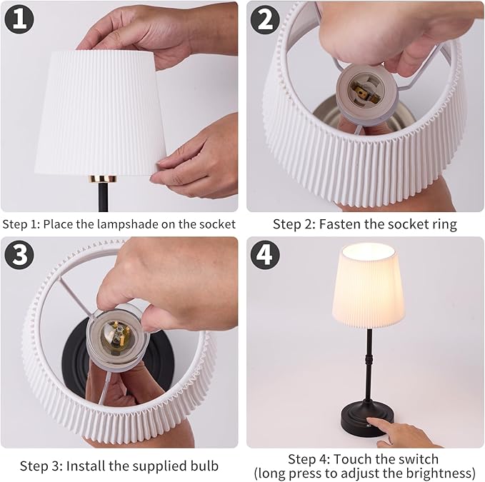 Cordless LED Table Lamp,Portables Fabric Shade Desk Lamps, 5000mAh Rechargeable Battery Powered Lighting, Dimmable Light for Dining Room, Bedroom, Bedside, Night Light, Balcony (Black-02)