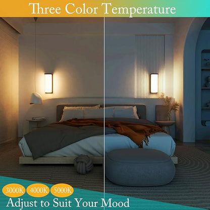 Black 18/20/22W 14in Outdoor Wall Light Fixtures, IP65 Waterproof, 3-Color Temp Adjustable Porch Lights, Modern dawn to dusk Exterior Sconces for House, Front Door, Walkway, Wall Mount,2 Pack