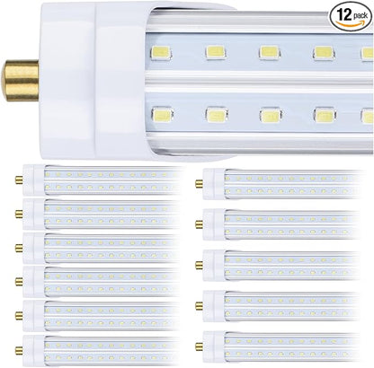(12-Pack),T8/T10/T12 8FT LED Tube Light, Single Pin FA8 Base, 100W 15000LM 6000K Cold White, 270 Degree V Shaped LED Fluorescent Bulb (250W Equiv.), Clear Cover, Dual-Ended Power