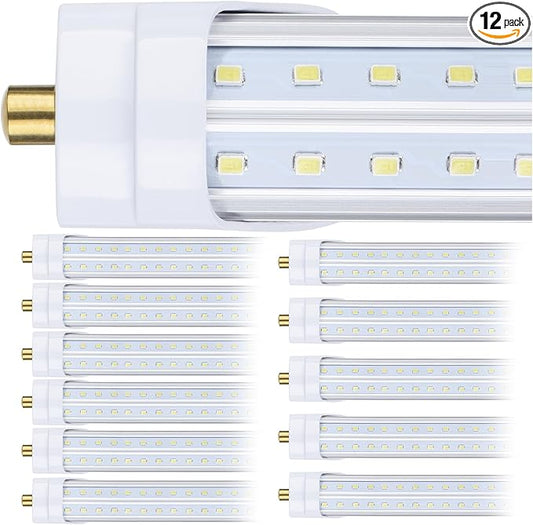 (12-Pack),T8/T10/T12 8FT LED Tube Light, Single Pin FA8 Base, 100W 15000LM 6000K Cold White, 270 Degree V Shaped LED Fluorescent Bulb (250W Equiv.), Clear Cover, Dual-Ended Power