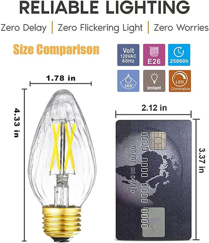LEOOLS E26 Edison Bulb 6W Equivalent E26 LED Bulb 60 Watt Dimmable 4000K E26 Light Bulb AC120V Neutral White 600lm Flame Wrinkle Glass LED Bulb for Pendant,Porch,Ceiling Fan and Lantern Lamp,Pack of 6