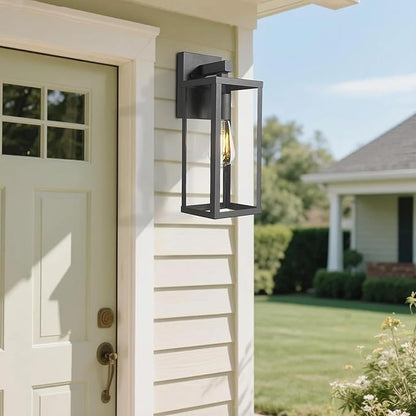 Outdoor Wall Light with Clear Glass, Anti-Rust Exterior Wall Sconce, Weather Resistant Outdoor Lantern, Exterior Lighting for Porch, Patio, Garage, Entryway (Black, 15.5" Height-1 Pack)