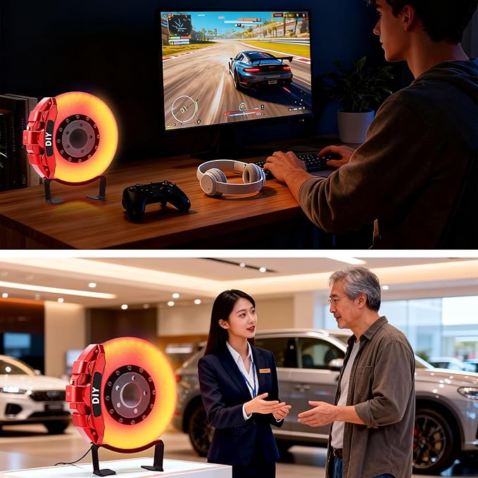 WILLBOND Gifts for Car Guys - Brake Disc LED Rechargeable Night Light Ambient Lamp with Touch Switch - Car Lovers Enthusiast Mechanic Valentines Gift for Him - Patent Pending(Red - Orange Yellow)