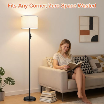 【Upgraded】 Dimmable Floor Lamp, 1000 Lumens LED Bulb Included, Modern Floor Lamps Simple Design with White Shade for Living Room, Tall Standing Lamp for Bedroom Office Dining Room, Black Pole Lamp