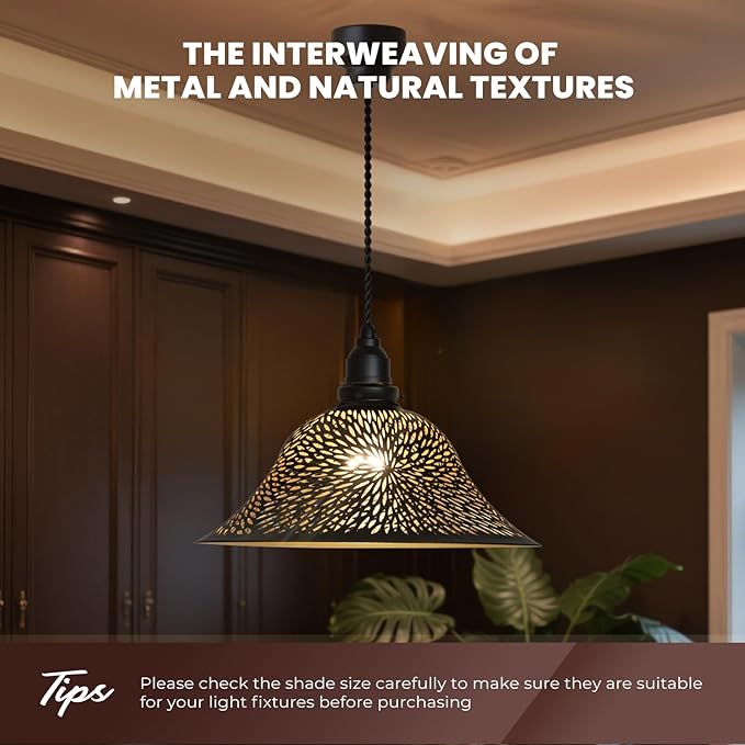 Ceiling Fan Light Covers, Pendant Light Shade Replacement with 1.65" Fitter, ALUCSET 5.5" Height and 12.2" Diameter, Metal Bell Cover for Chandelier Wall Sconces Etched Chrysanthemum Bronze and Gold