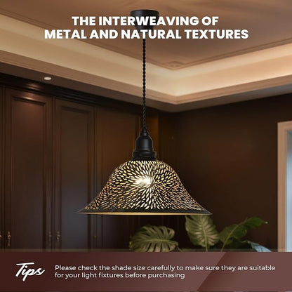 Ceiling Fan Light Covers, Pendant Light Shade Replacement with 1.65" Fitter, ALUCSET 5.5" Height and 12.2" Diameter, Metal Bell Cover for Chandelier Wall Sconces Etched Chrysanthemum Bronze and Gold