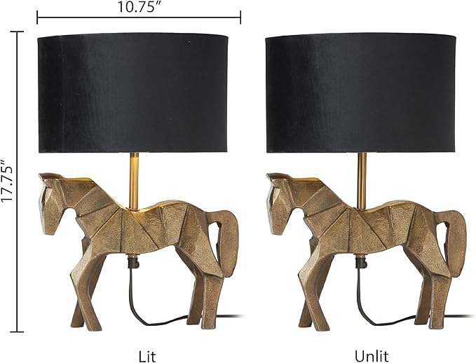 RIVER OF GOODS 17.75 H Gold Origami Horse Base Table Lamp with Black Drum Shade