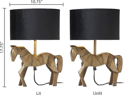 RIVER OF GOODS 17.75 H Gold Origami Horse Base Table Lamp with Black Drum Shade