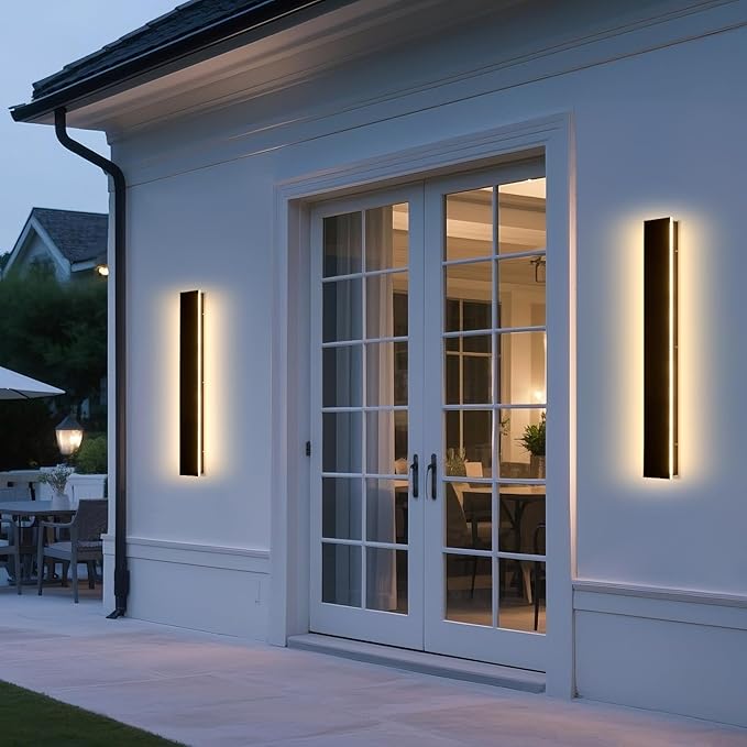 39.3in 2pcs Modern Outdoor Wall Light for House, Black Upgraded 4.72in Wide 3000K Waterproof IP65 Porch Lights Wall Sconce,Long LED Linear Outside Exterior Lighting Fixtures for Garage,Patio