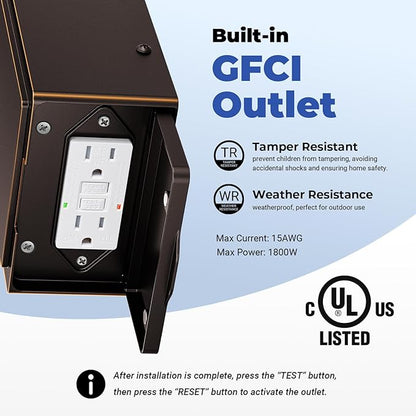 Porch Lights Outdoor with GFCI Outlet, Modern Oil Rubbed Bronze Exterior Lighting Fixtures with Gold Trim, Aluminum Waterproof Outdoor Light Fixtures Wall Mount for Garage, Garden, Entrance