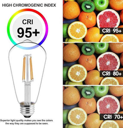 Energetic ST19 Vintage LED Edison Bulbs, 60 Watt Equivalent, ST64 LED Filament Bulbs, CRI 95+, Daylight 5000K, Non-Dimmable, E26 Standard Base, 6 Pack