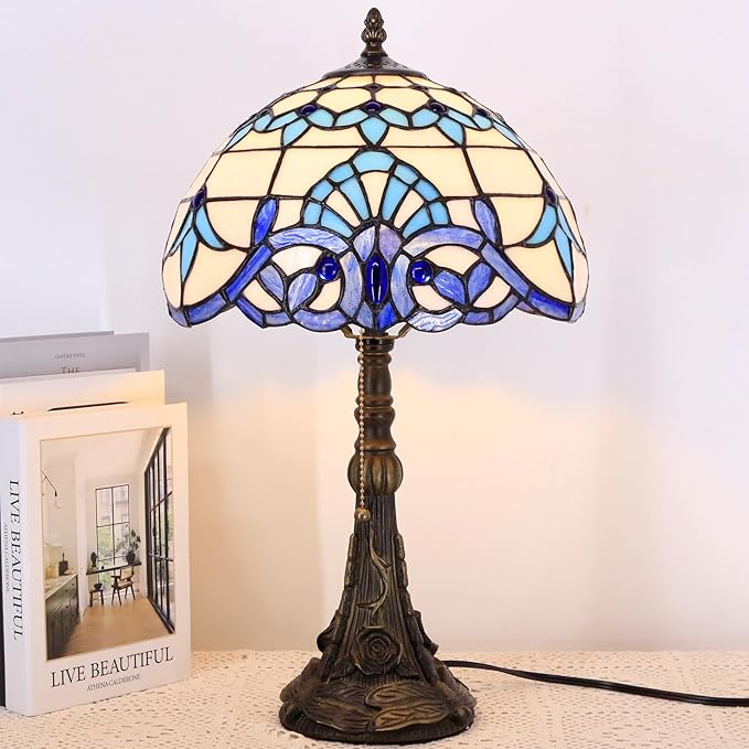 Table Lamp Base Replacement Only, Wide 6 Height 19 Inch, Fit for 8, 10, 12 Inch Tiffany Style Stained Glass Lampshade, Dark Bronze Finish,Resin, Push Switch On Cord(E (W6H19 Inch))