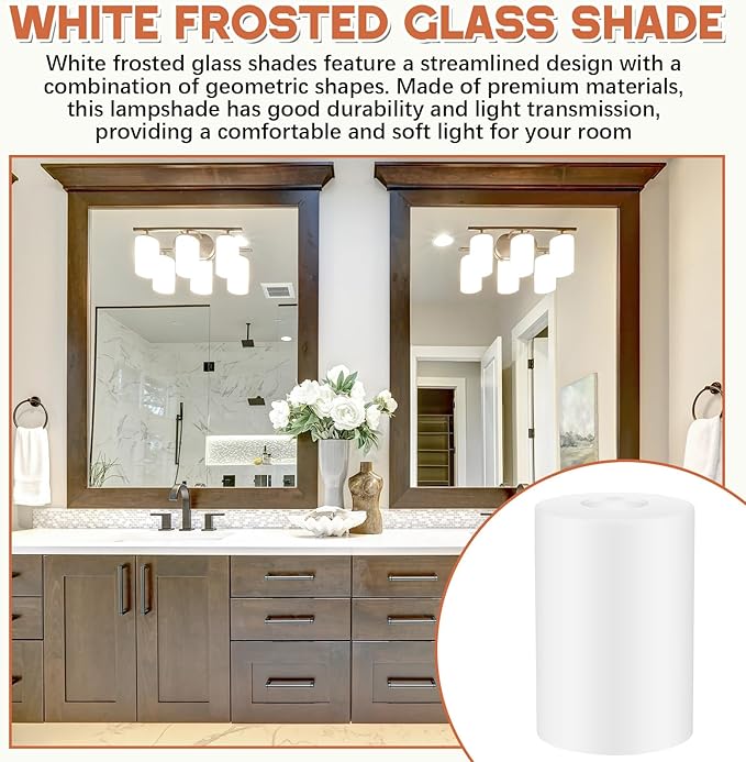 8 Pcs White Frosted Glass Shade Replacements for Pendant Light Fixtures Glass Lamp Shade Cover, 1-5/8 Inch Fitter E26 Base, 4"w x 6"h, Replacement Lamp Globe for Chandelier Wall Sconce