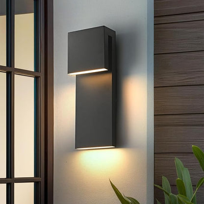 Modern Large Outdoor Wall Lights Integrated LED Outdoor Wall Sconces Lighting, Contemporary Exterior Lighting Fixtures Outside Wall Mount Lights for House Porch Front Door Garage, Matte Black 2 Pack