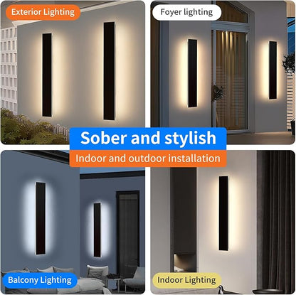 Mikeru Upgraded 2 Pack 31.4" Modern Outdoor Wall Sconce, 4.3" Wide IP65 Waterproof Exterior Light Fixtures Cover US Junction Box, 3000K/4500K/6000K 3-Color Temp LED Porch Lights for Garage, Patio