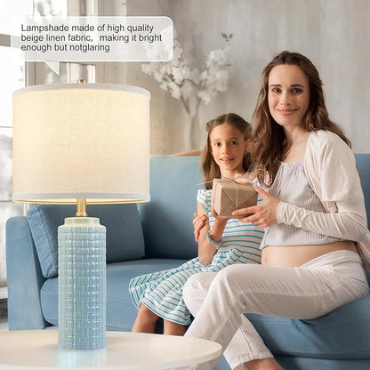 Luvkczc 24.8" Modern Ceramic Bedside Lamps Set of 2, Adjustable Color Temperature & Bulbs Included - Nightstand Lamps for Bedroom, Living Room, Office, Entryway Decor