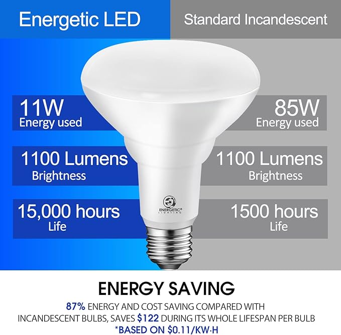 Energetic 6 Pack BR30 LED Light Bulbs,Indoor Flood Lights 1100LM, 11W(85W Equivalent),Dimmable,Soft White 2700K,E26 Standard Base, Recessed Can Light Bulbs for Home, UL Listed