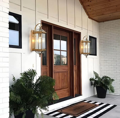 Milaii Copper Exterior Wall Light 20" H Outdoor Light Fixture Waterproof Wall Sconce Oil Rubbed Brass Porch Light with Clear Glass Lantern Wall Mount Lights for House Garage Patio Aisle