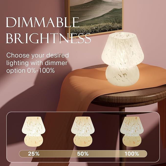Mushroom Lamp Table Lamp for Bedroom,Desk Bedside Small Lamps for Living Room Night Stands,Mushroom Decor Cute Mini Modern Mid Century Lamps,Unique Aesthetic Home Living Room Decor(White-1)